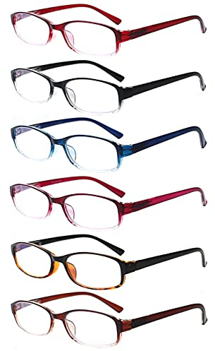 COJWIS 6 pack Lesebrille Blaulichtfilter Brille für Damen und Herren Federscharnier Lesehilfe Blendfreie UV Brille (6 Farbe Mischen, 3.0)