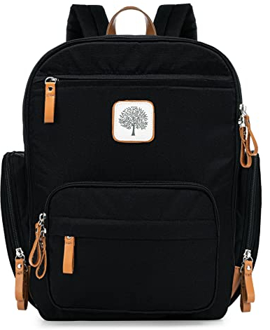 Parker Baby Co. Diaper Backpack - Full Zip Diaper Bag with Insulated Pockets - Black