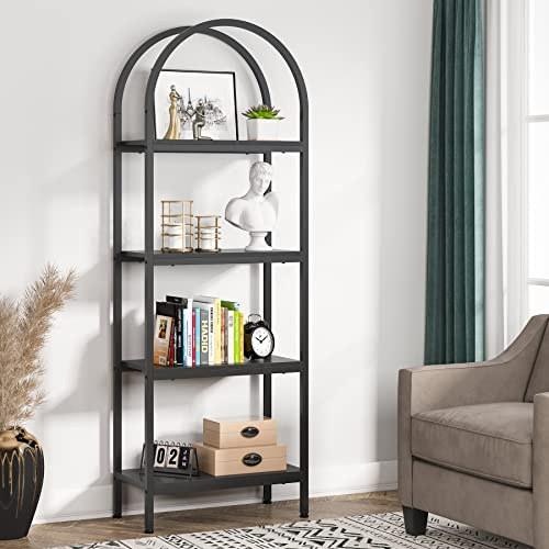 Tribesigns 4-Tier Open Bookshelf, 70.8 Wood Bookcase Storage Shelves with Metal Frame, Freestanding Display Rack Tall Shelving Unit for Office, Bedroom, Living Room, Easy Assembly (Black, 1PC)