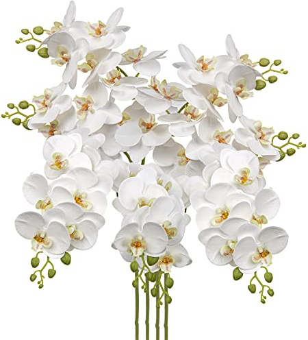 Set di 4 fiori artificiali ramo di orchidea Phalenopsis artificiali decorativi bianchi fiori artificiali decorazione rami artificiali realistici al tatto fiori artificiali come veri con 9 fiori