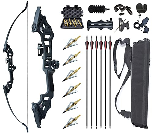 Monleap Archery 51 Takedown Recurve Bogen und Pfeile Set für Erwachsene Rechtshänder Langbogen Kit Metall Riser für Anfänger Schießübungen (schwarz 50lb)