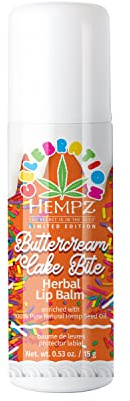 HEMPZ Natural Lip Balm - Buttercream Cake - Hemp Seed Oil, Shea Butter, Coconut & Avocado Oil with Vanilla, Sugarcane, Sweet Almond Moisturizing Lip Care Hydrating Lip Repair Balm - 0.5 oz Stick