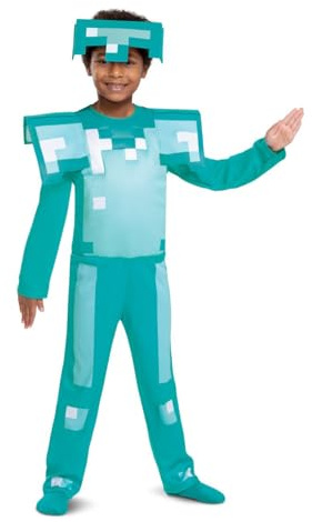 Minecraft Diamond Armour Fancy Dress for Kids, Official Minecraft by Disguise, Includes Pixel Detailing and Diamond Armour Headwear, Perfect for Halloween, in Ages 3-4, 4-6 and 7-8 Years