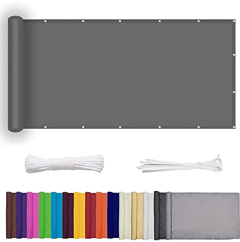 Polyester Blickdichte 95 x 700 cm mit Ösen Nylon Kabelbinder und Kordel Segeltuch Witterungsbeständig Oxford für Seite den Balkon Garten Terrasse, Dunkelgrau