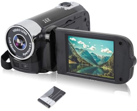 Videokamera für Vlogging, 1080P Full HD-Camcorder, 16 MP 16-facher Digitalzoom, Drehbarer 2,7-Zoll-TFT-Bildschirm, mit Fülllicht und USB-Anschluss (Schwarz)