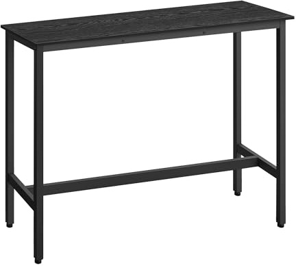 VASAGLE Bartisch, Küchentisch, Küchentresen, rechteckiger Stehtisch, Metallgestell, 40 x 120 x 90 cm, einfacher Aufbau, schmal, Industrie-Design, ebenholzschwarz-tintenschwarz LBT120B56