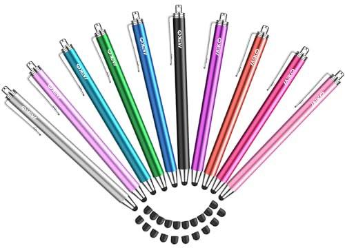 MEKO 10 Pack Stylus Pens for Touch Screens, 0.24 Replaceabler Tip Stylus, Universal Capacitive Tablet Touch Screen Pen for iPad/Pro/Air/Mini/iPhone/Samsung/Google/Motorola with Extra 20 Rubber Tips