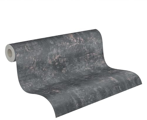 Livingwalls Carta da parati Industrial 396703 – Carta da parati di alta qualità in calcestruzzo nero con effetto metallico rosa – Carta da parati effetto intonaco su 10,05 m x 0,53 m – Made in Germany