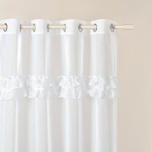 ROOM99 Cortina con Ojales Frilla 140 x 280 cm Ancho x Alto Salón Transparente Moderna Cortina Salón Salón Dormitorio Blanco Volantes 1 Pieza