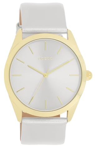 Oozoo - Timepieces Damen Uhr in Silver metallic | Armbanduhr Damen mit Lederarmband | Moderne Uhr für Frauen | Edle Analog Damenuhr in rund C11330 (40mm Gehäuse)