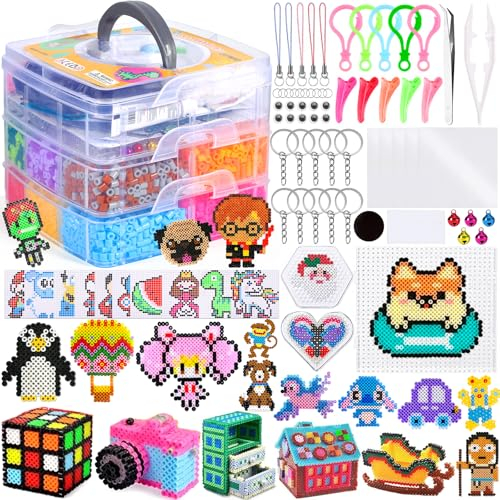 NLMWTI 11000+ Stück Bügelperlen Set, Bügelperlen Weihnachten 5mm mit Aufbewahrungsbox, Bügelperlen Platten, Basteln ab 3 Jahre und 3D Geschenk Bastelideen