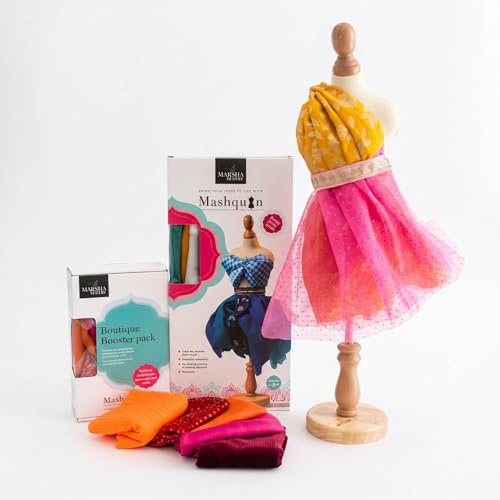 Marisha Mistry Mashquin Fashion Design Kit for Kids – Reusable Mini Mannequin Craft Set with Fabrics & Trims | Creative Sewing & Textile Design Toy | Arts and Crafts Kit for Girls & Boys Age 5+