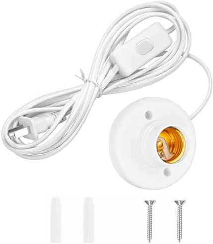 15 FT Light Bulb Base with Cord E26/E27 Light Socket with On/Off Switch, 110V-250V Lamp Base for Light Socket with Cord, Light Bulb Socket with Plug-in Lamp Holder Base for ﻿Desktop,Include Screw ﻿ ﻿