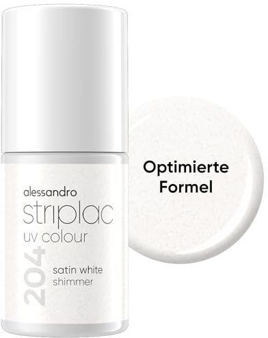 alessandro Striplac UV-Nagellack Satin White Shimmer - Deckend & Kratzfest bis zu 15 Tage - Leichtes Auftragen - Schonende Abziehtechnologie - Vegan - Weiß, 6,5ml