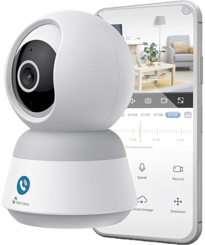 NIVIAN Caméra de Surveillance intérieure dôme 360°, WiFi 4MP Super HD, détection Humaine IA, Suivi Automatique, Audio bidirectionnel, Compatible avec Alexa et Google Home