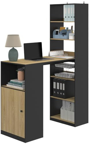IDMarket - Mesa de bar Lung con almacenamiento y armario para 2 personas, color negro y madera