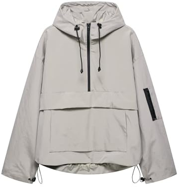 Women's Half Zip Pullover Jacket Casual Waterproof Long Sleeve Hooded Coats Outdoor Sport Travel Jackets with Pockets Fashion Autumn Coat
