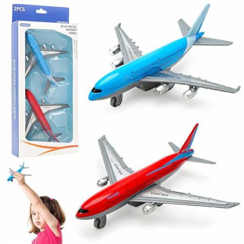 APPCRFM Aeroplane Toys,Alloy Pull Back Toy Airplanes,Children's Fun Car Model,Airplane Toys,Model for Aviation Enthusiasts Birthday Gift for Boys and Girls 2pcs(Blue & Red)