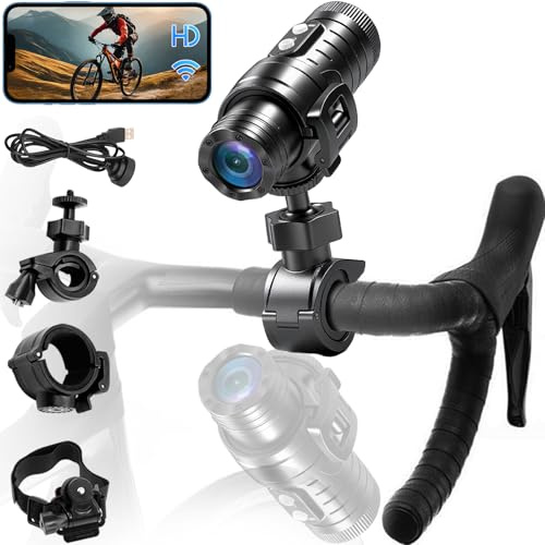 Pudet Luo Action Cam Moto, WiFi Stabilizzazione Giroscopica Dash Cam Moto, 7 Ore di Registrazione 1080P HD e Grandangolo 120° Action Camera IP66 Impermeabile per Bici/Moto