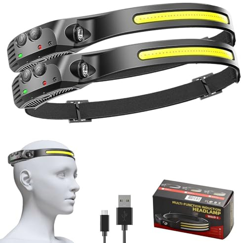 Eclipto Luxelight LED Headtorch, Head Torch Rechargeable＆230° Wide Beam Headtorch with Motion Sensor, 22 Hours Runtime, Waterproof Lightweight Headlamp for Running (2, 1 Front LED Lichtleiste)