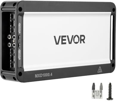 VEVOR Amplificatore Audio per Auto a 4 Canali Potenza a Ponte di Classe D max. 4x500 W a 4 Ohm/4x1000 W a 2 Ohm, Amplificatore per Vericoli Multicanale 14,4V CC Larghezza di Banda 15 Hz-30 kHz