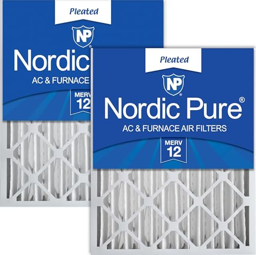 Nordic Pure Merv 12 veckade byxor luftkonditionering ugnsfilter, låda med 2, 16 x 25 x 4 M12-2