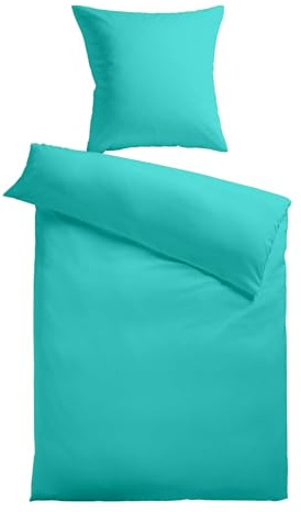 Kinzler Q-17214/68 Baumwoll Satin-Bettwäsche uni 80 x 80 cm + 155 x 200 cm, aqua