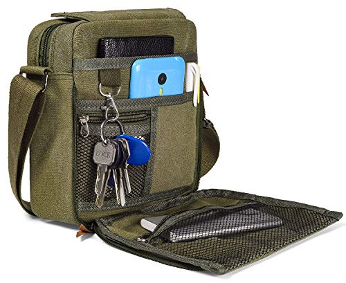 dealcase Kurirväska, liten, i kanvas, för män och kvinnor, mini, crossbody, axel-, bröstresväska, handväska med flera fickor