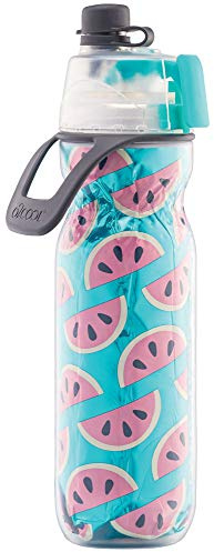 O2COOL Mist 'N Sip Misting Water Bottle 2-in-1 Mist And Sip Function With No Leak Pull Top Spout Reusable Sports Water Bottle - 20 oz (Watermelon)