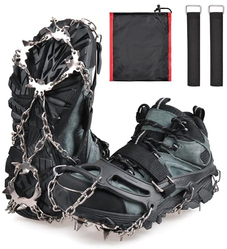 Crampons Ice Cleats Traction, Snow Grips Ice Grippers for Hiking Boots Anti-Slip 19 Stainless Steel Studs Traction Crampons Safe Protect for Winter Walking Running Climbing Fishing