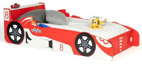 IDMarket – Cama infantil coche Fórmula 1 Teddi 70 x 140 cm, color rojo