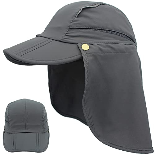 Huakunda Hut mit Nackenschutz Abnehmbarer Mehrzweck Sommer Sonnenhut Sonnenschutz Atmungsaktiv Schnell Trocknen UV-Schutz (DE/NL/SE/PL, Alphanumerisch, L, dunkelgrau)