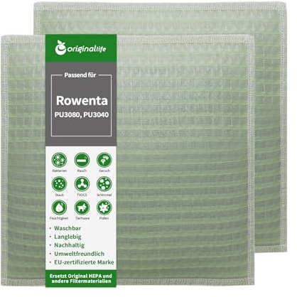 Original Life Waschbar Ersatzfilter für Luftreiniger Rowenta PU3080, PU3040, kompatibel mit Rowenta Luftreiniger PU3080, PU3040, 2 Stück in 1 Satz