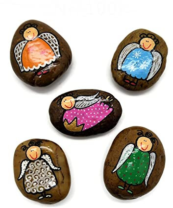 Andys Steinwelt® Schutzengel Glücksstein [Mit Namen personalisierbar!] Handbemalter Talisman mit Geschenkkarte Glücksbringer & Tischdeko für besondere Anlässe (Inkl. Organzasäckchen 101-106