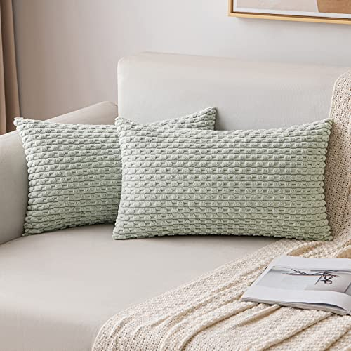 MIULEE Kordsamt Kissenbezug Kissenbezüge Dekorative Kissenhülle Moderne Sofakissen Dekokissen Couchkissen Zierkissen Weicher für Sofa Wohnzimmer Schlafzimmer 2er Set 40x60 cm Erbsengrün