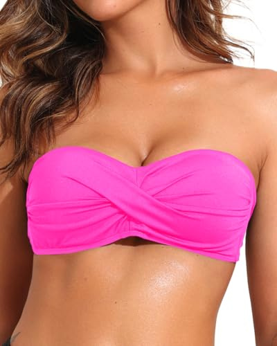 Tempt Me Women Hot Pink Twist Bandeau Bikini Top Strapless Swimsuit Top Only S