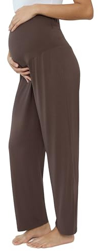 Amorbella Over The BellyMaternity Sleep Pants Pregnancy Sweatpant for Pregnant Women (Chocolate, Large)