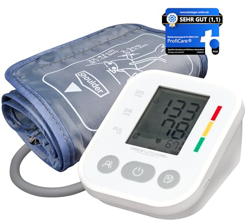 ProfiCare® Blutdruckmessgerät für präzise Blutdruck und Pulsmessung mit Speicher | Arrhythmie-Erkennung | Blutdruckmessgerät Oberarm mit WHO Bewertung | Oberarm Blutdruckmessgerät | PC BMG 3121