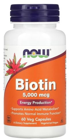 Now Foods - BIOTIN 5000 mcg | Apoya el crecimiento saludable del cabello y las uñas - 60 Cápsulas Vegetales