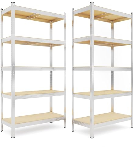 Steckregal Metall 180x90x40 cm – 2er Set Schwerlastregal mit 5 Böden – Kellerregal Lagerregal verzinkt – Regal für Werkstatt, Keller & Garage bis 875 kg