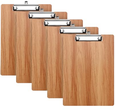 Filhome A4 Klemmbrett Holz 5 Stück Schreibbrett Clipboard Mappe mit Metalklemme für loses Papier Zwischenablage für Studenten, Büro, Krankenschwester