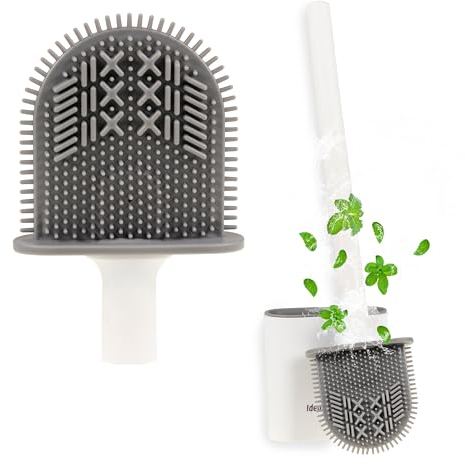 IDEAL CLEAN Scopino Bagno Wc con Vaschetta di Raccolta - Scopino Wc Silicone con Supporto da Parete - Spazzolone Bagno Wc Flessibile con Setole Efficaci e Delicate