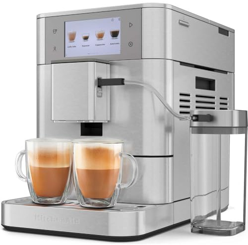 KitchenAid Kaffeevollautomat Maschine 5KES8558ESX , KF8, Heißgetränke von Espresso bis Cappuccino, automatischem Aufschäumen und Erwärmen von Milch, mit Milchbehälter (Edelstahl)