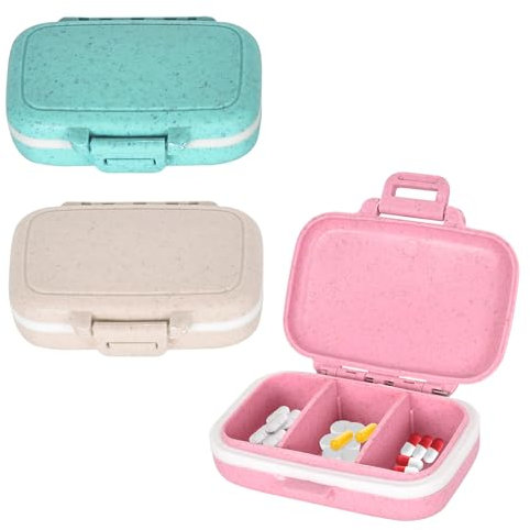 3 Kleine Pillendose mit 3 Fächern,Medikamentenbox,Pillenbox Feuchtigkeitsbeständigen Bauart,ägliche Pillendose für Tasche, Reise-Pillen-Organizer-Box,BPA Frei,Für Reise & Täglichen Gebrauch