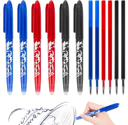 RUCUDIM Radierbarer Kugelschreiber Gelschreiber, 6 Tintenroller, Löschbare Stifte, Erasable Pen, 0.5mm Radierstift Kugelschreiber, Friction Stifte mit 6 Austauschbare Mine für Schulsachen Bürobedarf