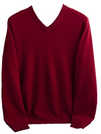 Vsadsau Jersey de punto de lana para hombre, jersey con cuello en V, casual, manga larga, color sólido, suéteres, granate, M