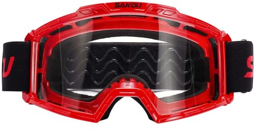 SAKOU Anti-buée Lunettes Moto Cross Enfants et Adolescents, pour moto, Motocross, Vélo Tout-terrain et Quad, pour Garçons et Filles âgés de 3 à 12 ans (Rouge)
