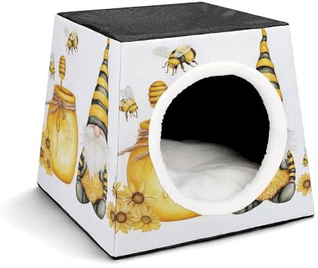 Gnome with Bee Pet Sleeping House Pets Nest Foldable Warm Cave with Pad Bed for Dogs Cats