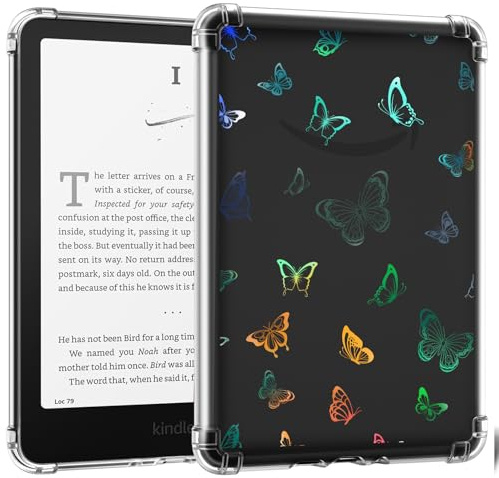 MoKo Case for All-new 7 Kindle Paperwhite (12th Generation-2024) and Kindle Colorsoft Signature Edition 2024 Ultra Thin Clear Flexible Transparent TPU Skin Bumper Back Cover, Dazzle Butterfly