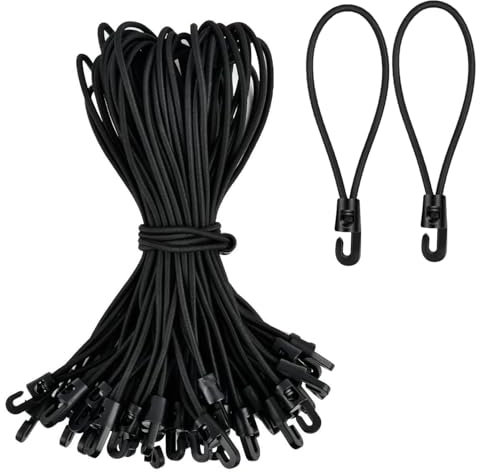IZyufan Lot de 15 tendeurs élastiques avec Crochets 10 cm, Sandow élastique, Tendeur de Bâche Corde élastique Boucles Extensibles Noires avec Crochet en Plastique pour Bâches, Tentes et Tarps